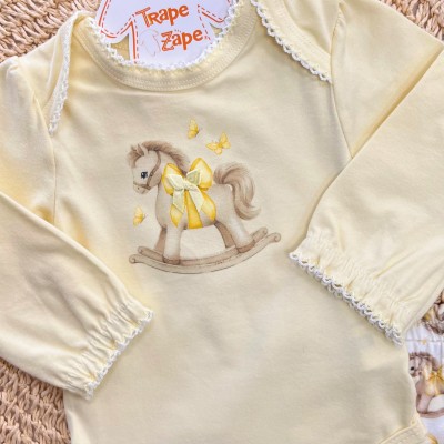 Conj. Body Manga Longa Cavalinho de Brinquedo e Calça Legging - Amarelo